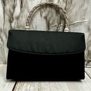 Vintage Black Clutch Braided Silver Handle Mini Change Purse Classic Petite
